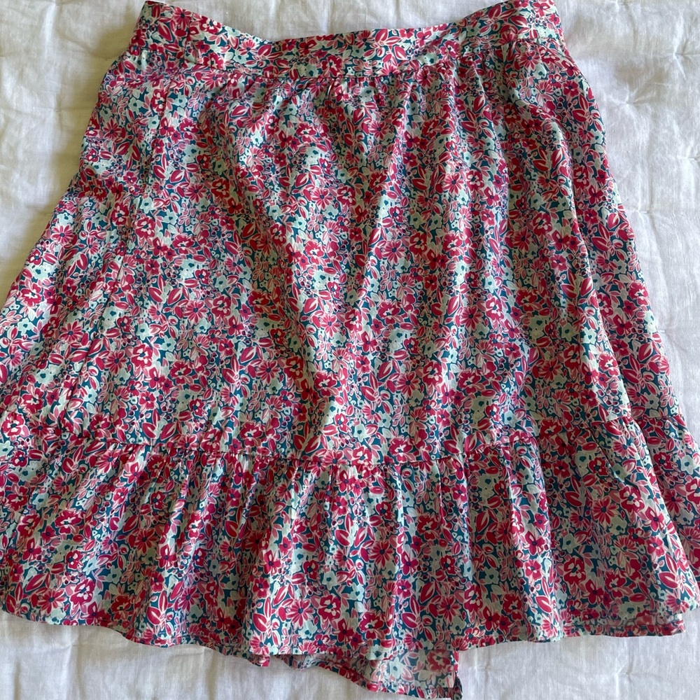 Floral Tiered Pink and Teal wrap skirt size small